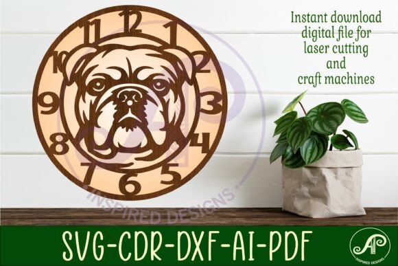 Charming English Bulldog Wall Clock Laser Cut Design