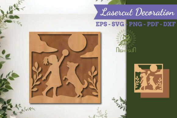 Children with Dogs Lasercut Wall Decor: A Heartfelt Design Asset