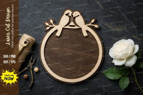 Elegant Hanging Round Frame Laser Cut SVG