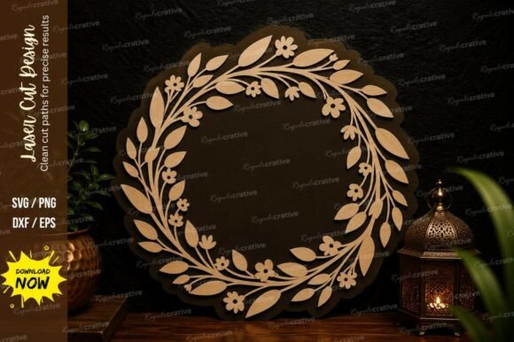 Elegant Laurel Wreath Circle Laser Cut Design