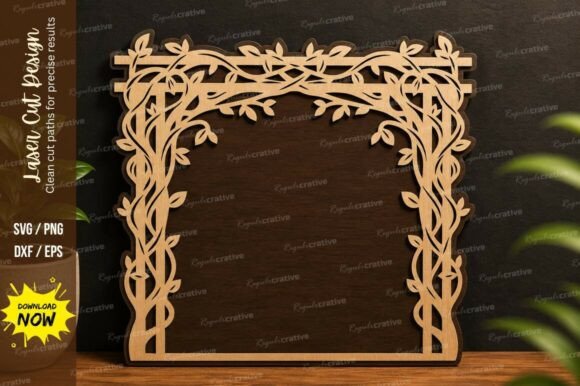 Floral Vine Rectangle Frame Laser Cut: Elegant Design File