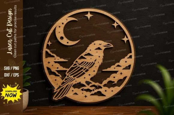 Moon Raven Landscape Laser Cut SVG