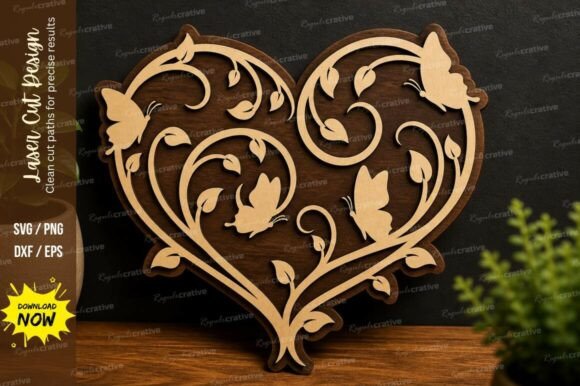 Ornate Heart Butterfly Laser Cut Svg