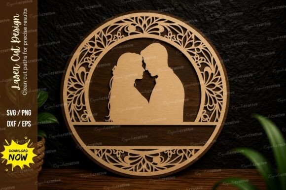 Romantic Couple Frame Laser Cut SVG: Elegant Design