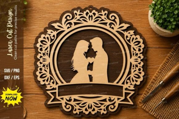 Romantic Couple Frame SVG for Wedding Laser Projects