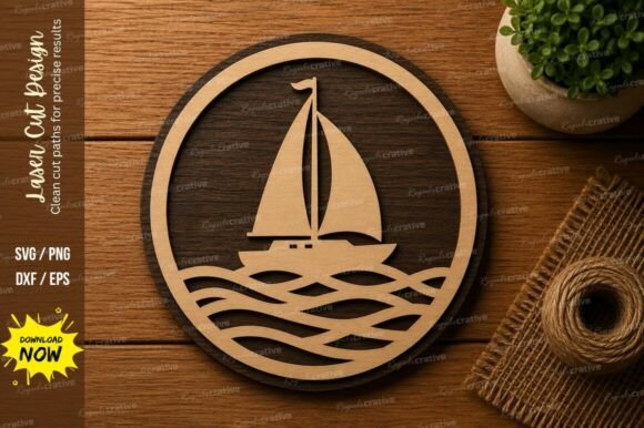 Sailboat Ocean SVG: A Nautical Laser Cut Design for Crafters