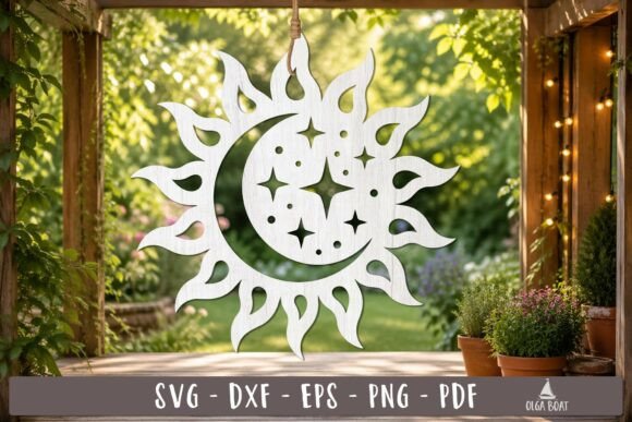 Sun Moon Celestial SVG Design: Elegant Laser Cut Art