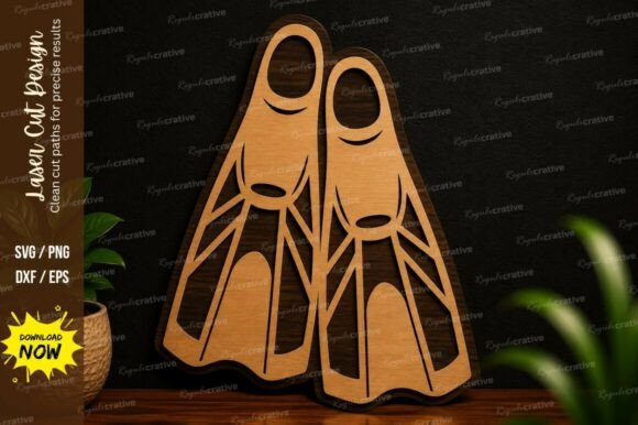 Swimming Flippers Laser Cut SVG Design for Creative Projects