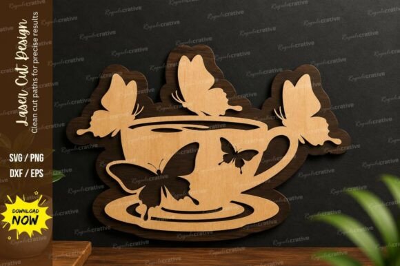 Tea Cup Butterfly Laser Cut SVG Design