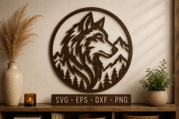 Wolf Round Frame Laser Cut SVG Well Art